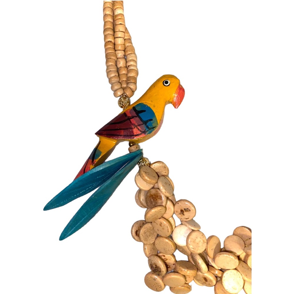 Vintage wooden parrot beaded necklace, fabulous! Fun! Lightweight! Summer time! - Picture 2 of 4